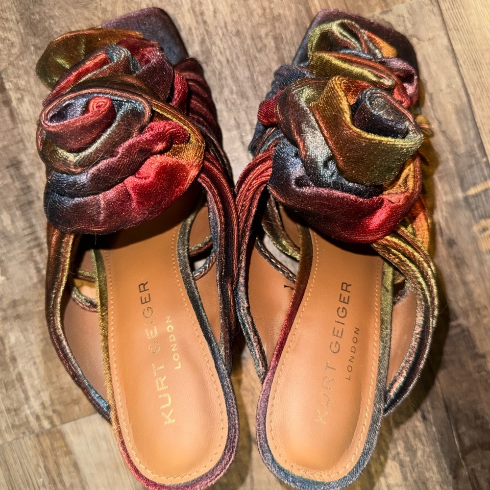 Kurt Geiger Multicolor Satin Floral Rosette Mule Heels - Picture 4 of 5